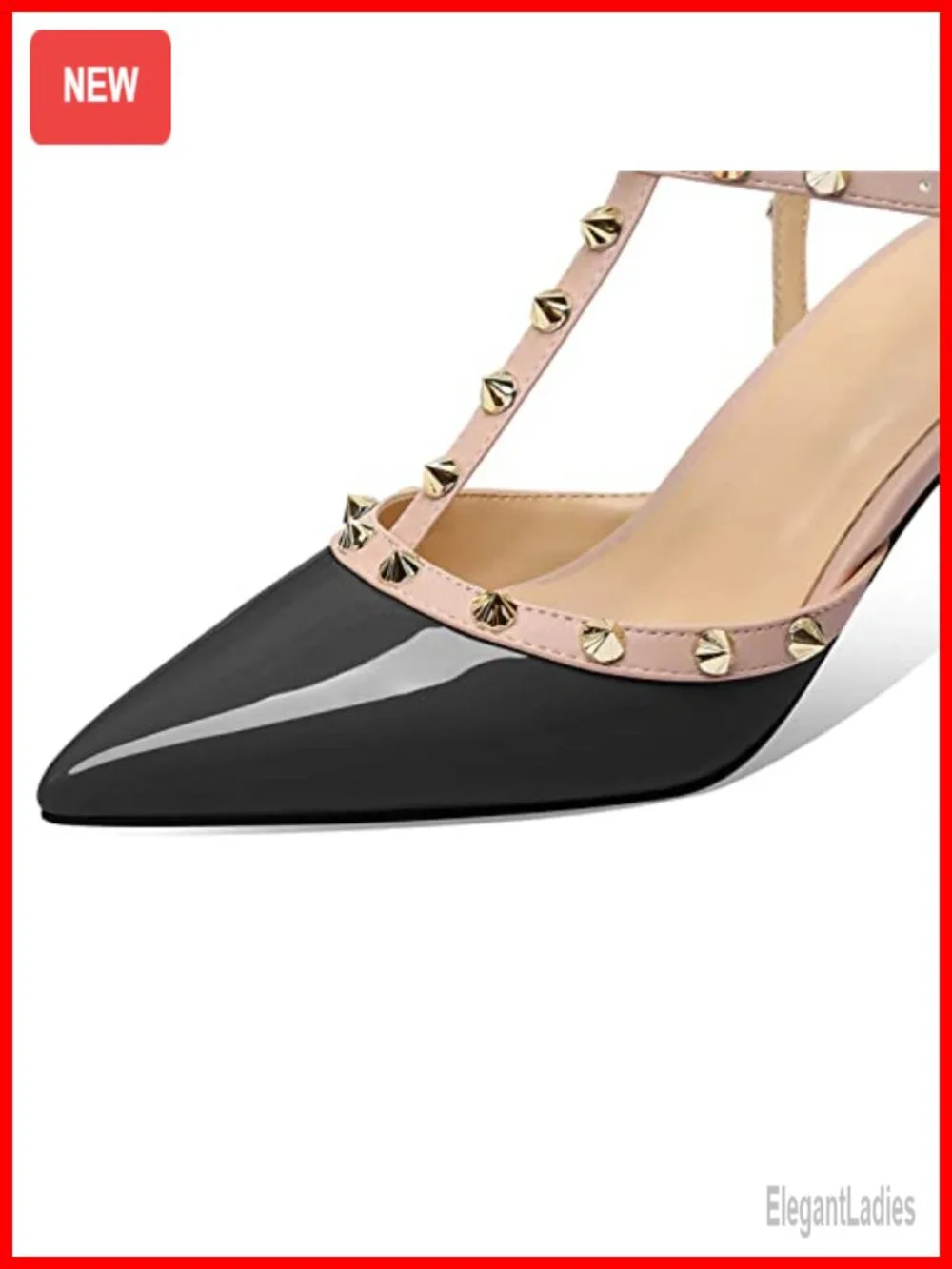 Studded Kitten Heel Slingback Sandals Pointed Toe Faux Leather